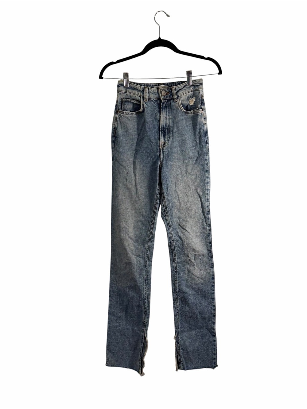 Zara High Rise Straight Leg Split Hem Jeans Light Wash Size 2 (US 2 / EUR 34)
